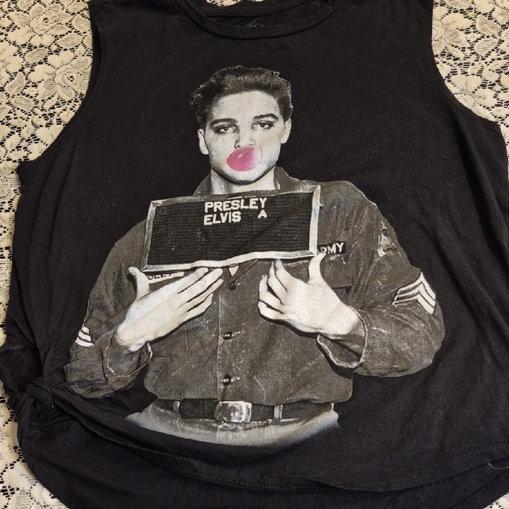 Women’s Black Elvis Graphic Muscle Tee - Presley Design